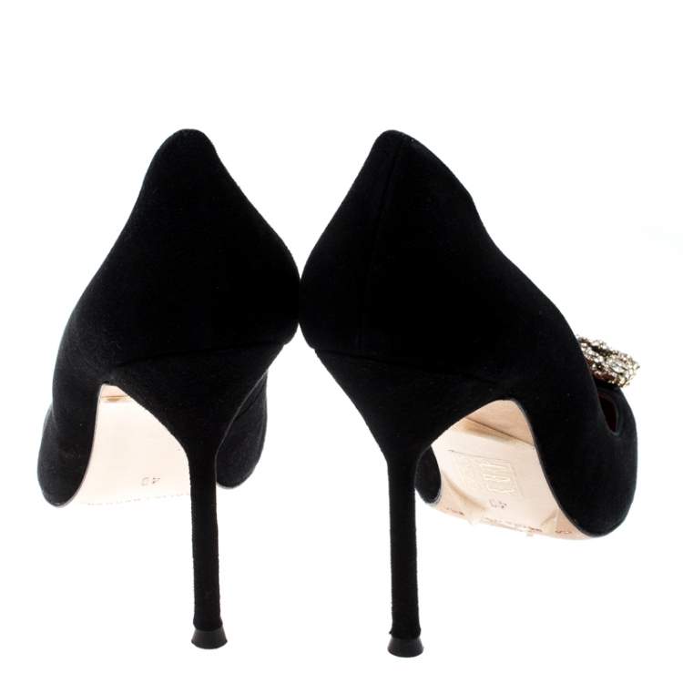 Pre Owned Carolina Herrera Black Suede Crystal Embellished Pointed Toe Pumps Size 40