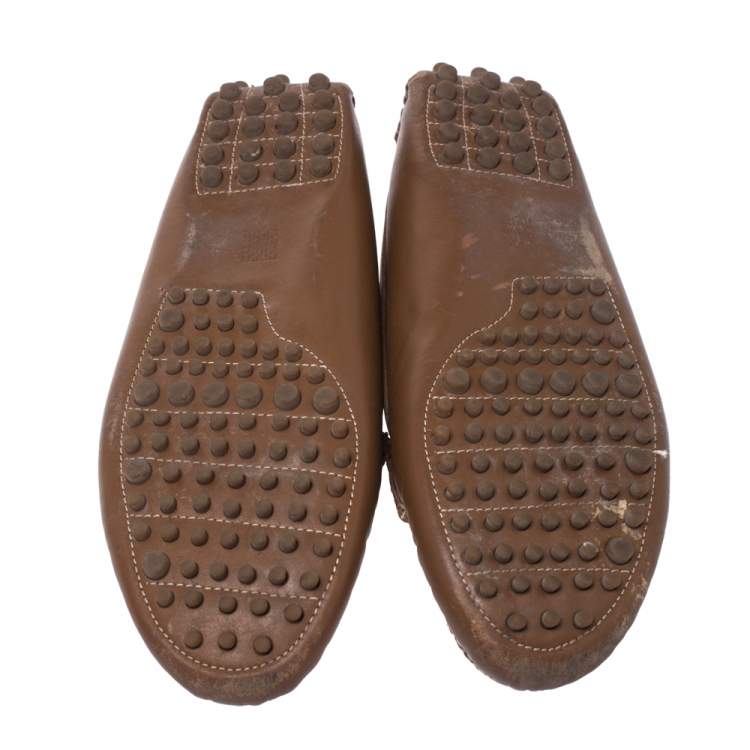 Pre Owned Carolina Herrera Brown Leather Chain Detail Loafers Size 37