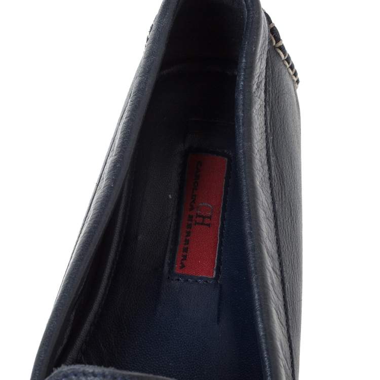 Pre Owned Carolina Herrera Navy Blue Leather Loafers Size 39