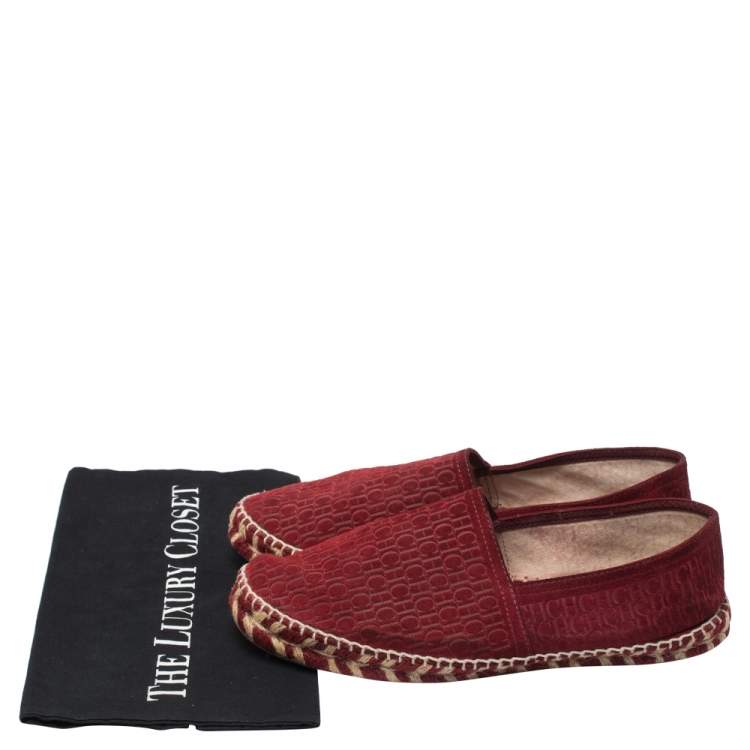 Pre Owned Carolina Herrera Burgundy Suede Monogram Espadrilles Sneaker Size 41