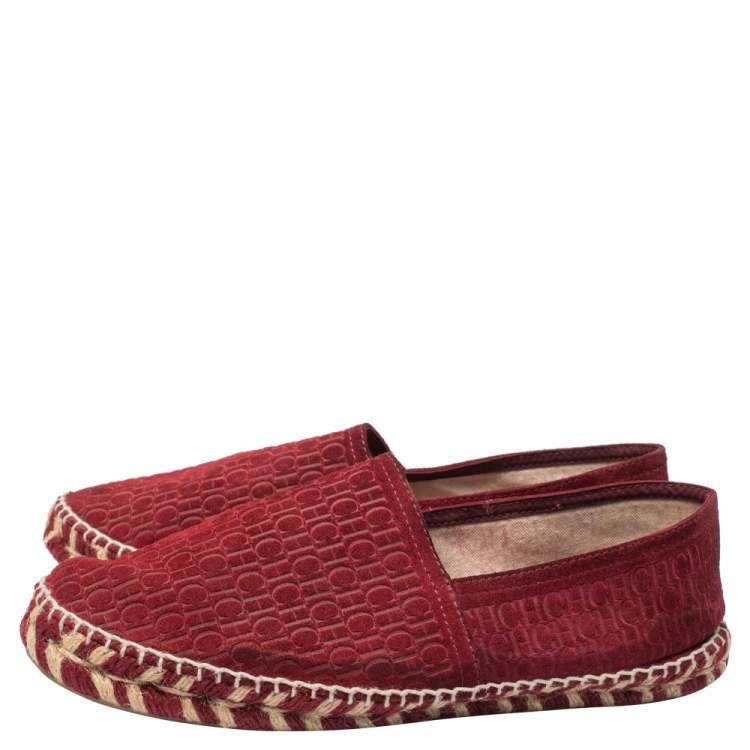 Pre Owned Carolina Herrera Burgundy Suede Monogram Espadrilles Sneaker Size 41