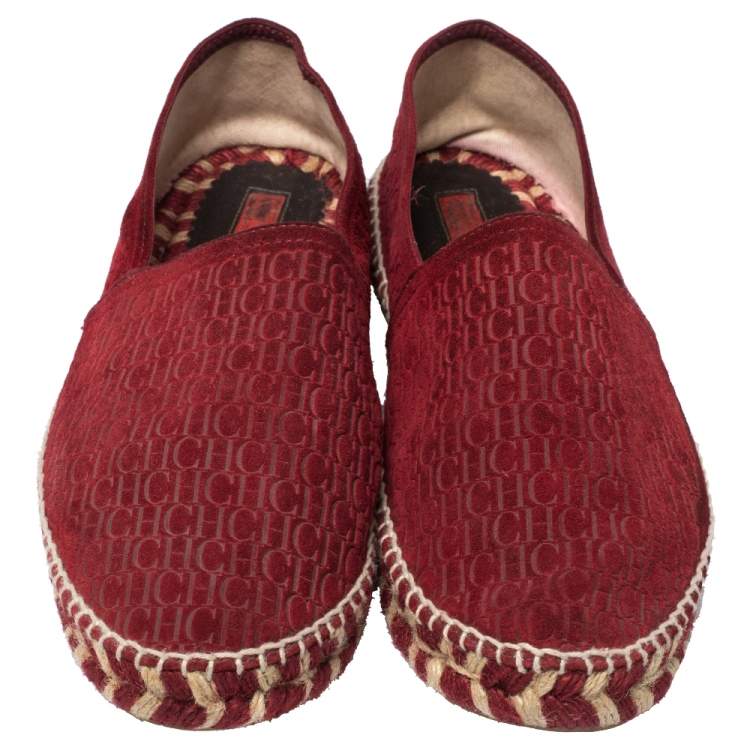 Pre Owned Carolina Herrera Burgundy Suede Monogram Espadrilles Sneaker Size 41