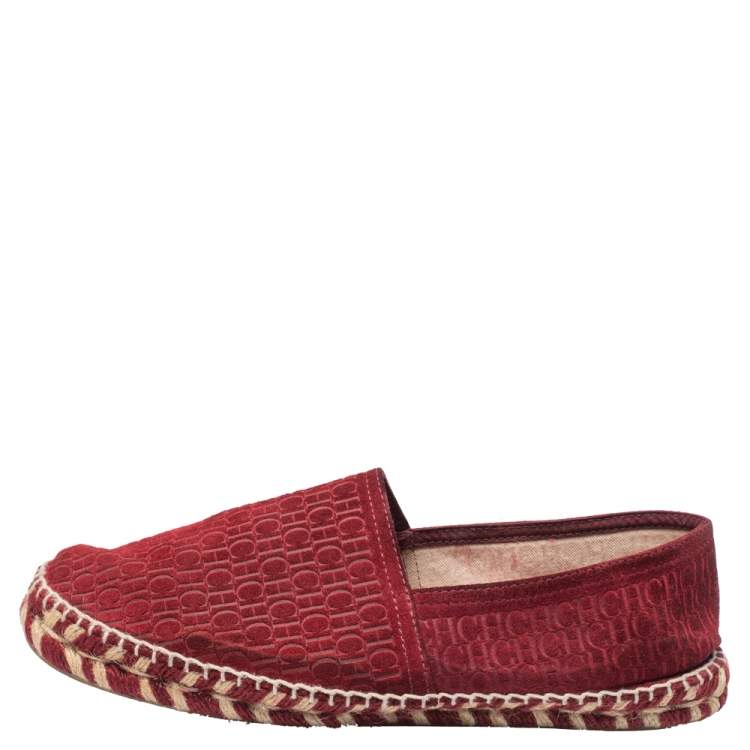 Pre Owned Carolina Herrera Burgundy Suede Monogram Espadrilles Sneaker Size 41