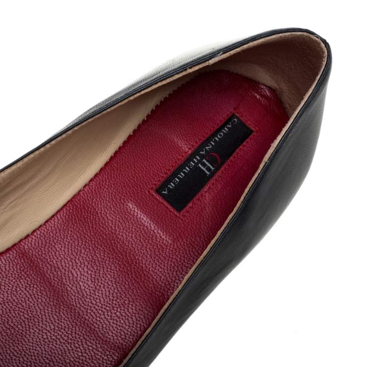 Pre Owned Carolina Herrera Black Leather Bow Ballet Flats Size 38