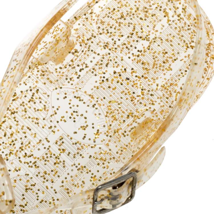 Pre Owned Carolina Herrera Gold Jelly Thong Sandals