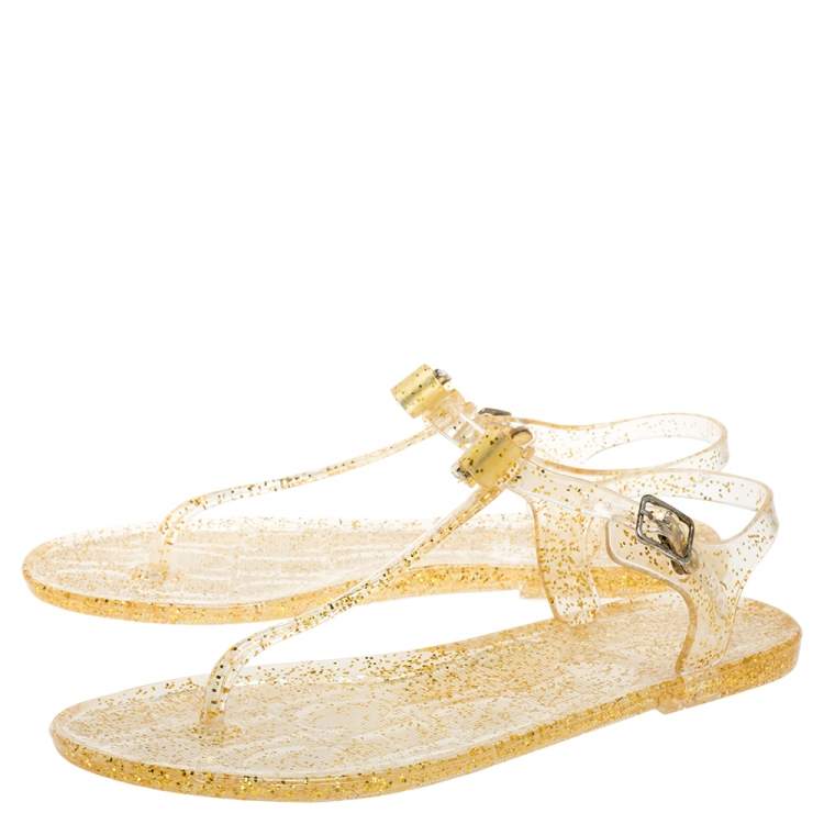 Pre Owned Carolina Herrera Gold Jelly Thong Sandals