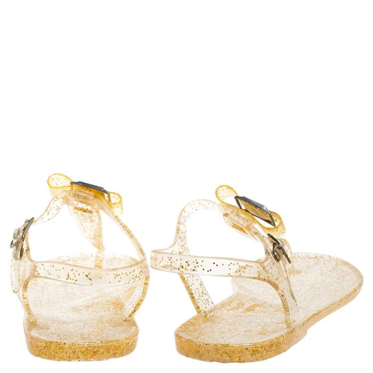 Pre Owned Carolina Herrera Gold Jelly Thong Sandals