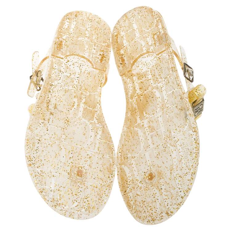 Pre Owned Carolina Herrera Gold Jelly Thong Sandals