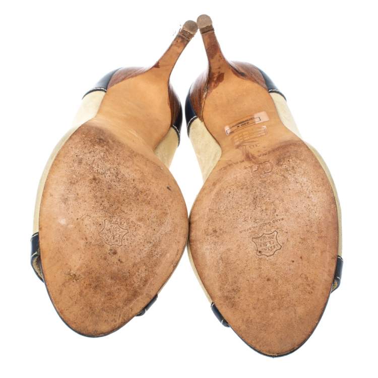 Pre Owned CH Carolina Herrera Light Beige Suede and Leather Booties Size 38