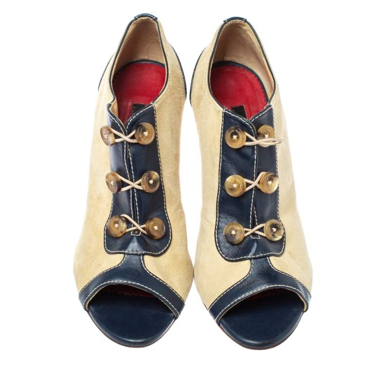 Pre Owned CH Carolina Herrera Light Beige Suede and Leather Booties Size 38