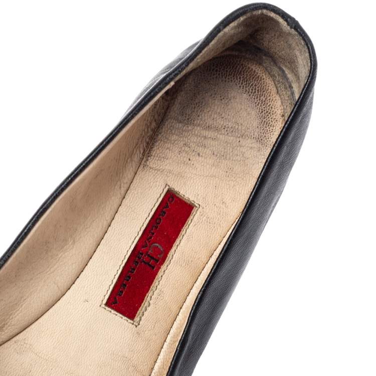 Pre Owned CH Carolina Herrera Black Leather Ballet Flats Size 36