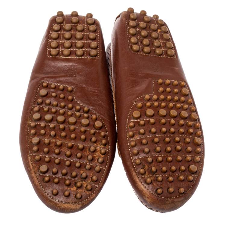 Pre Owned CH Carolina Herrera Brown Perforated Leather Fringe Loafer Size 36