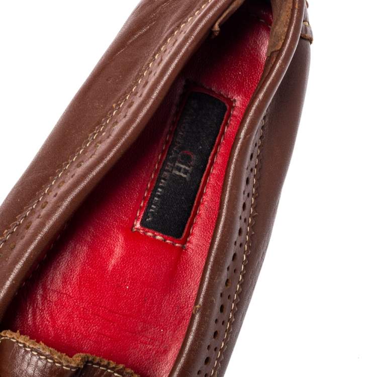 Pre Owned CH Carolina Herrera Brown Perforated Leather Fringe Loafer Size 36