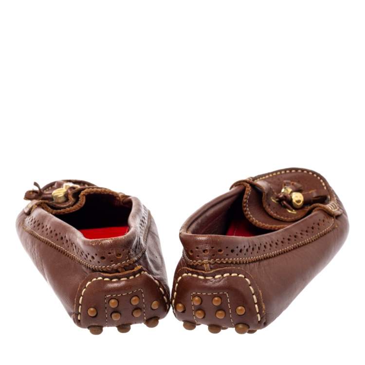 Pre Owned CH Carolina Herrera Brown Perforated Leather Fringe Loafer Size 36