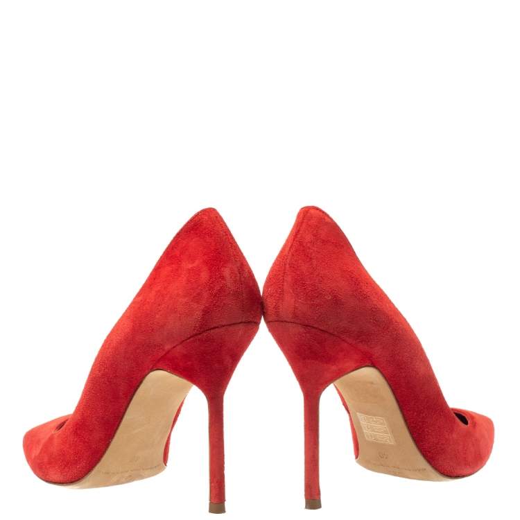 Pre Owned  Carolina Herrera Red Suede Pointed Toe Pumps Size 40