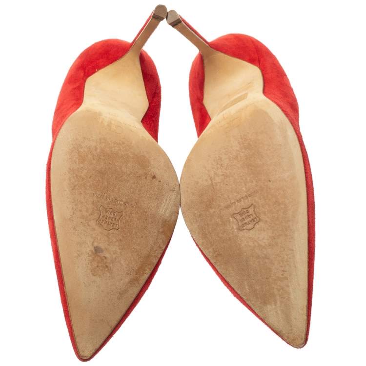 Pre Owned  Carolina Herrera Red Suede Pointed Toe Pumps Size 40