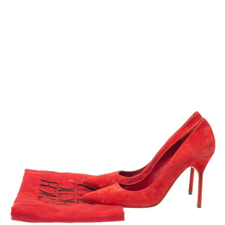 Pre Owned  Carolina Herrera Red Suede Pointed Toe Pumps Size 40