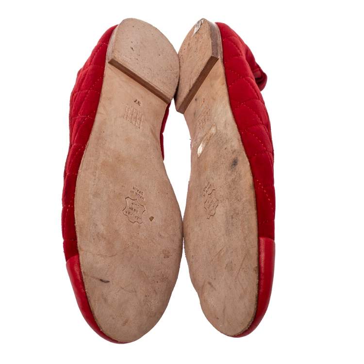 Pre Owned CH Carolina Herrera Red Suede And Leather Bow Ballet Flats Size 37