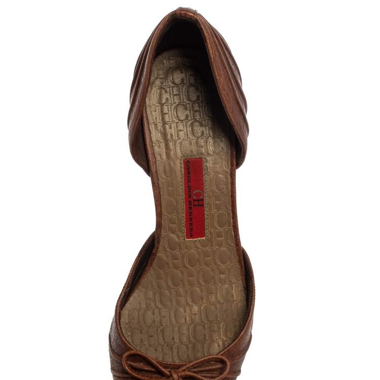 Pre Owned CH Carolina Herrera Vintage Brown Suede And Leather Bow D'orsay Pointed Toe Pumps Size 36