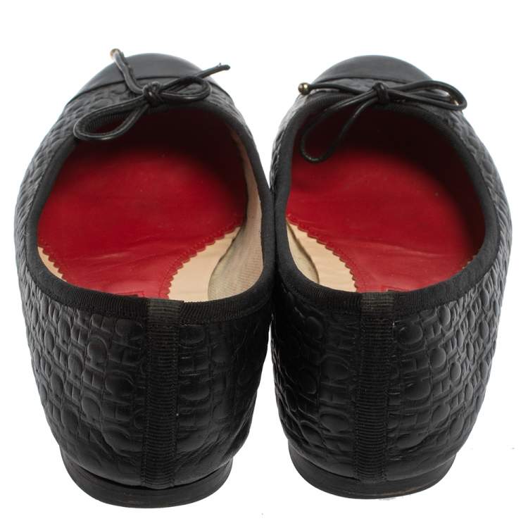 Pre Owned Carolina Herrera Black Leather Ballet Flats Size 40