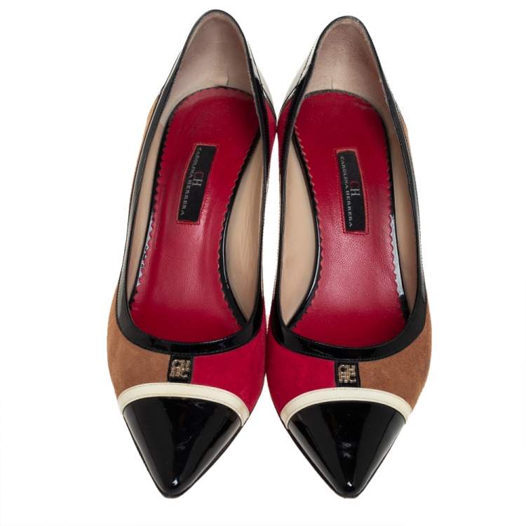 Pre Owned Carolina Herrera Multicolor Suede And Leather Pointed Toe Pumps Size 39
