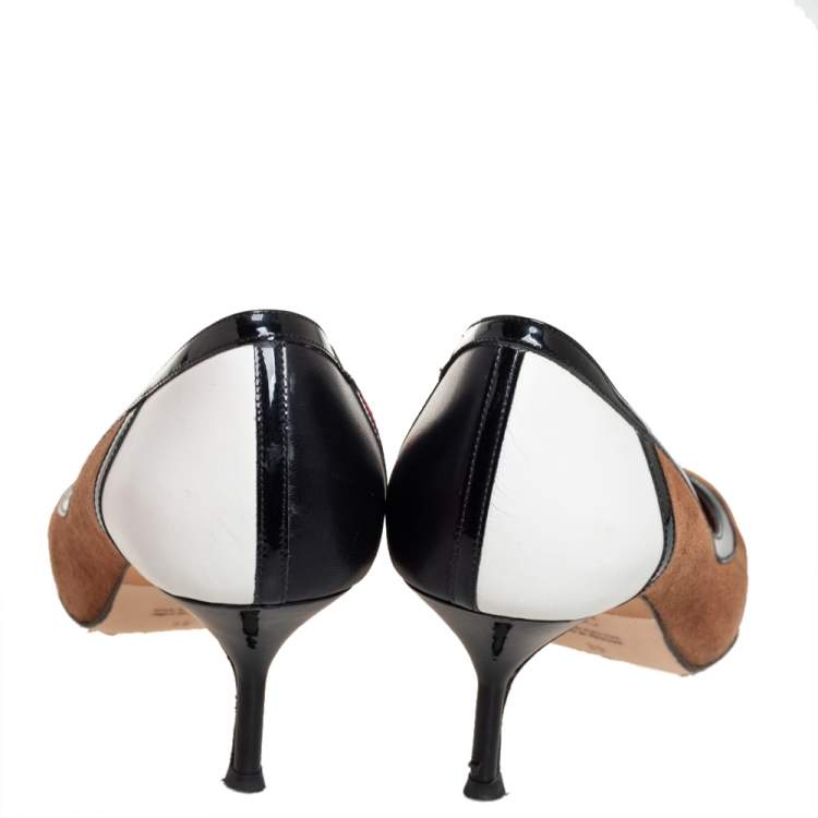 Pre Owned Carolina Herrera Multicolor Suede And Leather Pointed Toe Pumps Size 39