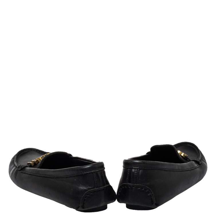 Pre Owned Carolina Herrera Black Leather Slip On Loafers Size 39