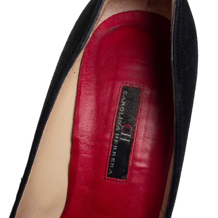 Pre Owned Carolina Herrera Black Suede Crystal Embellished Pointed Toe Pumps Size 36