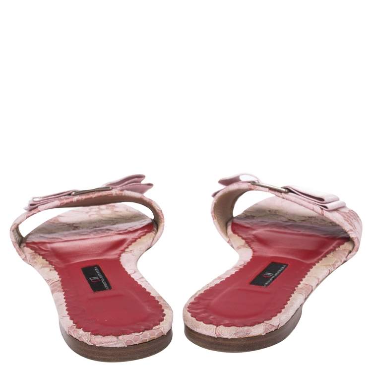 Pre Owned Carolina Herrera Pink Satin And Lace  Bow Slide Sandals Size 39