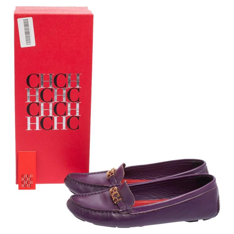 Pre Owned Carolina Herrera Purple Leather Slip On Loafers Size 39