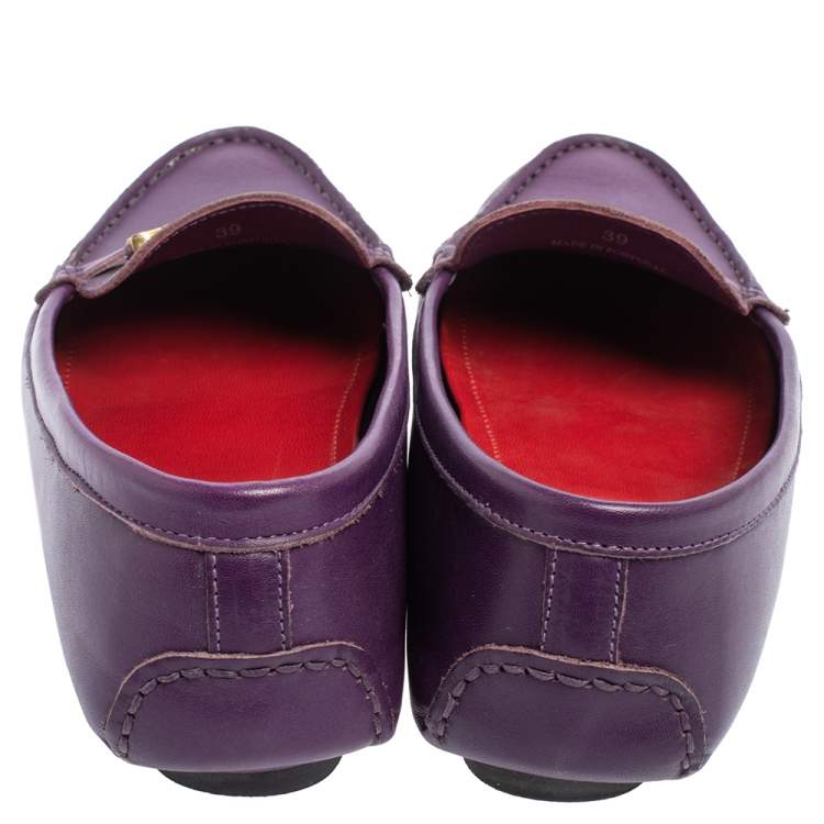 Pre Owned Carolina Herrera Purple Leather Slip On Loafers Size 39
