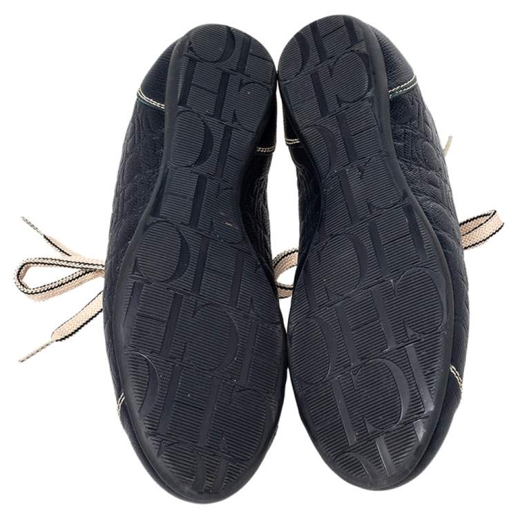 Pre Owned CH Carolina Herrera Blue Monogram Embossed Leather Low Top Sneakers Size 37