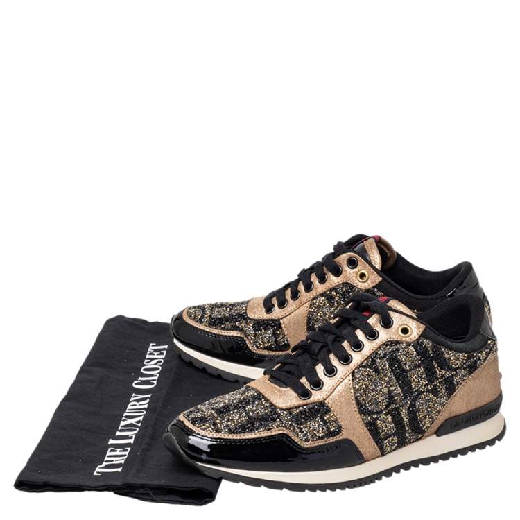Pre Owned Carolina Herrera Black/Brown Leather And Suede Low Top Sneakers Size 38