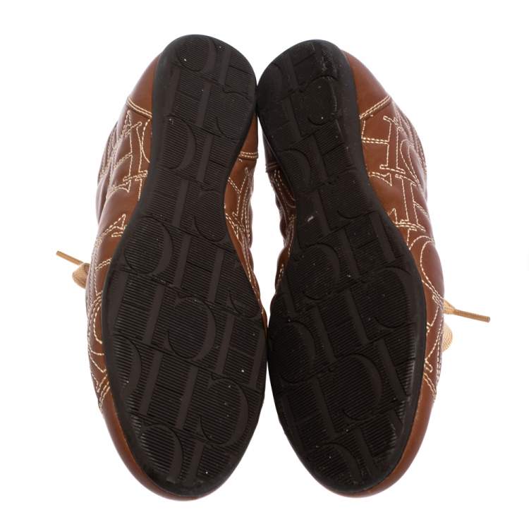 Pre Owned Carolina Herrera Brown Leather Low Top Sneakers Size 38