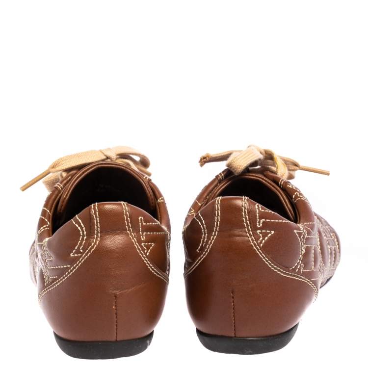 Pre Owned Carolina Herrera Brown Leather Low Top Sneakers Size 38