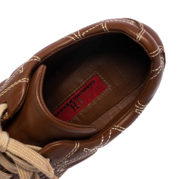 Pre Owned Carolina Herrera Brown Leather Low Top Sneakers Size 38