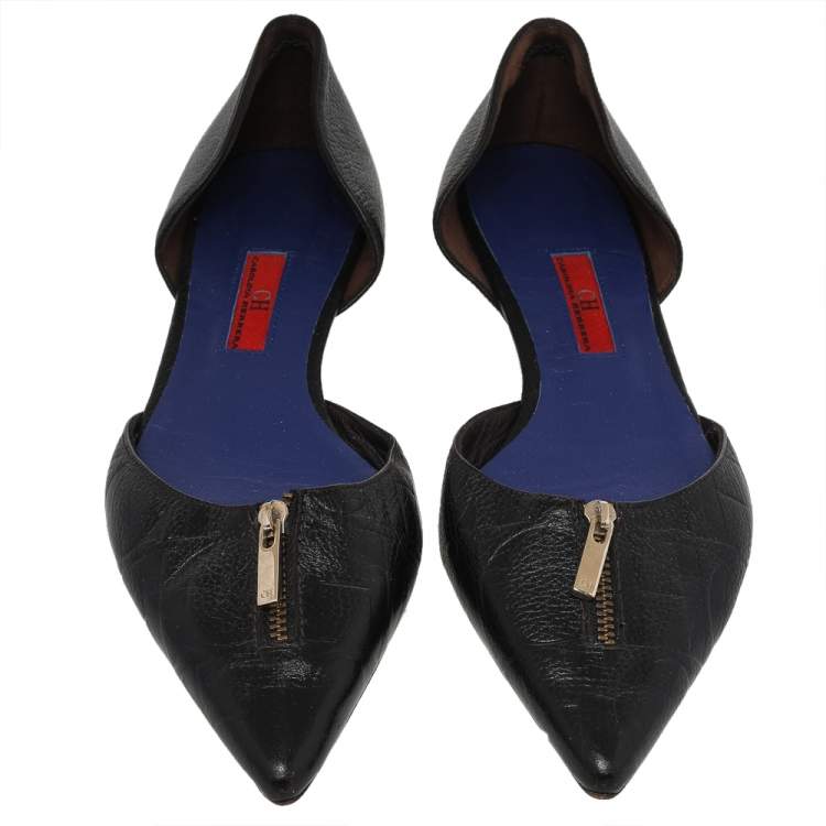 مملوكة مسبقًا Carolina Herrera Black Leather Pointed Toe Flats Size 39