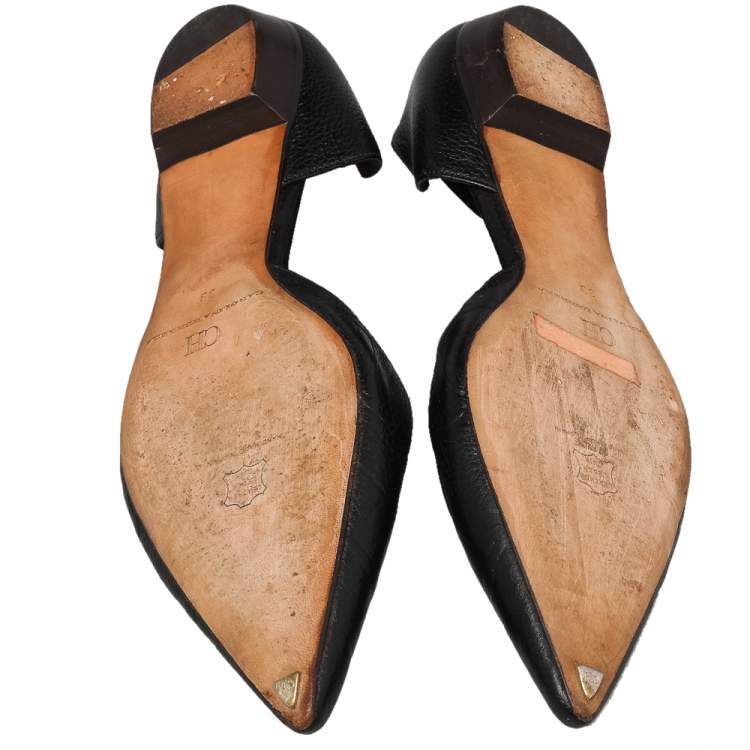 مملوكة مسبقًا Carolina Herrera Black Leather Pointed Toe Flats Size 39