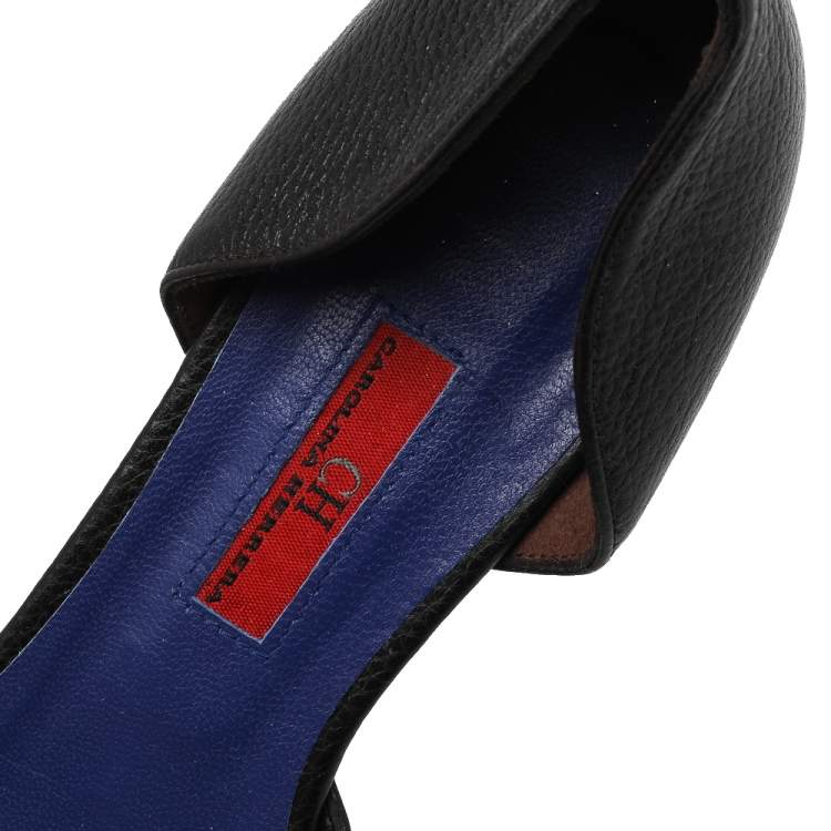 مملوكة مسبقًا Carolina Herrera Black Leather Pointed Toe Flats Size 39