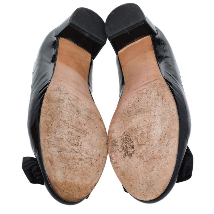 Pre Owned Carolina Herrera Black Patent Leather Bow Block Heel Pumps Size 41