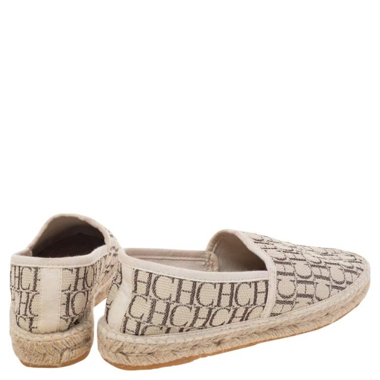 Pre Owned Carolina Herrera Beige Monogram Canvas Espadille Flats Size 36