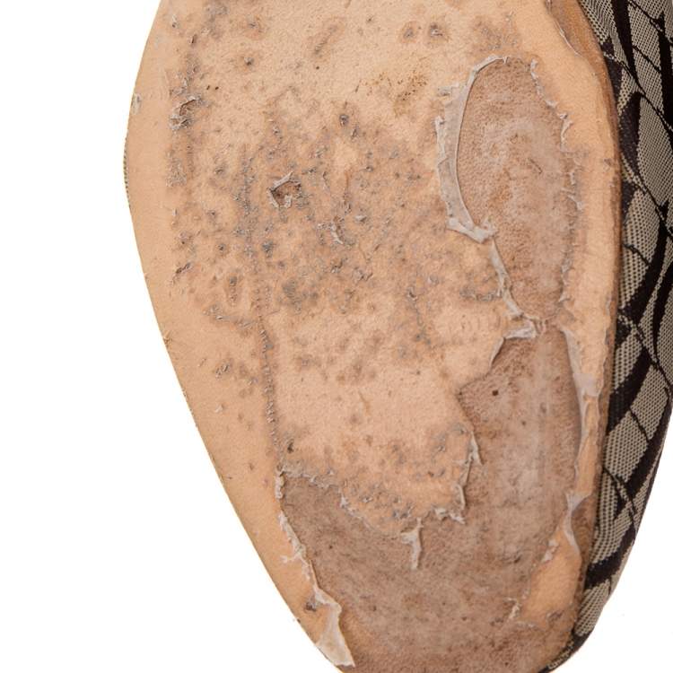 Pre Owned Carolina Herrera Brown/Beige Signature Canvas Logo Smoking Slippers Size 36