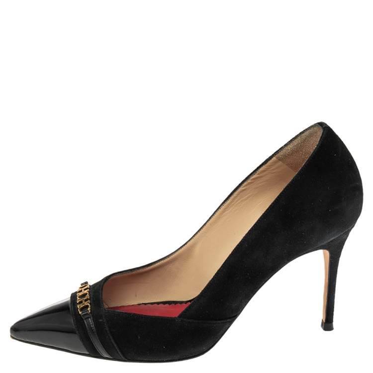 مملوكة مسبقًا Carolina Herrera Black Suede And Patent Leather Cap Pointed Toe Pumps Size 40