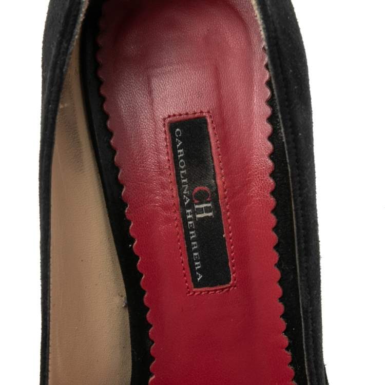 مملوكة مسبقًا Carolina Herrera Black Suede And Patent Leather Cap Pointed Toe Pumps Size 40