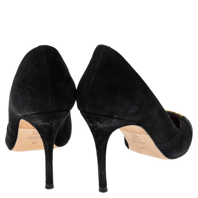 مملوكة مسبقًا Carolina Herrera Black Suede And Patent Leather Cap Pointed Toe Pumps Size 40