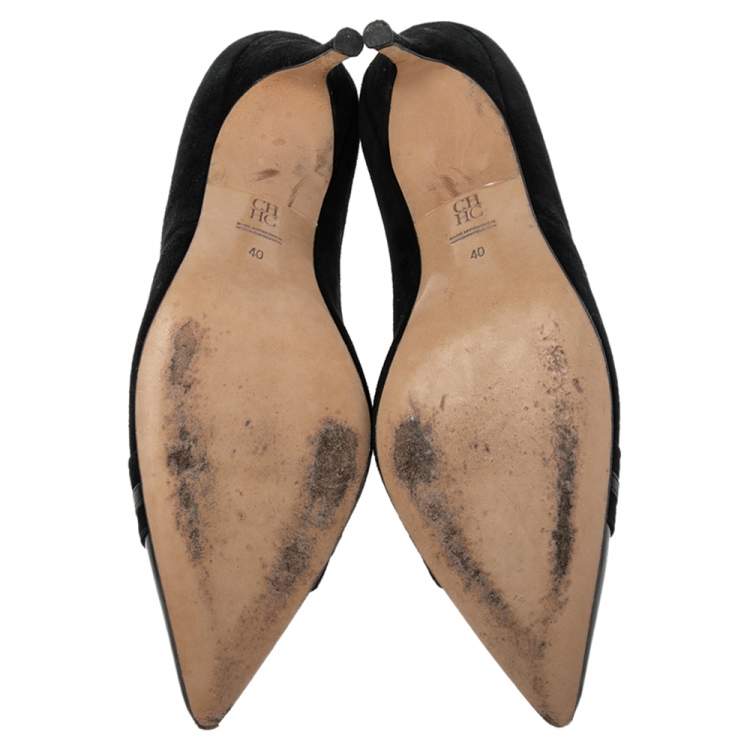 مملوكة مسبقًا Carolina Herrera Black Suede And Patent Leather Cap Pointed Toe Pumps Size 40