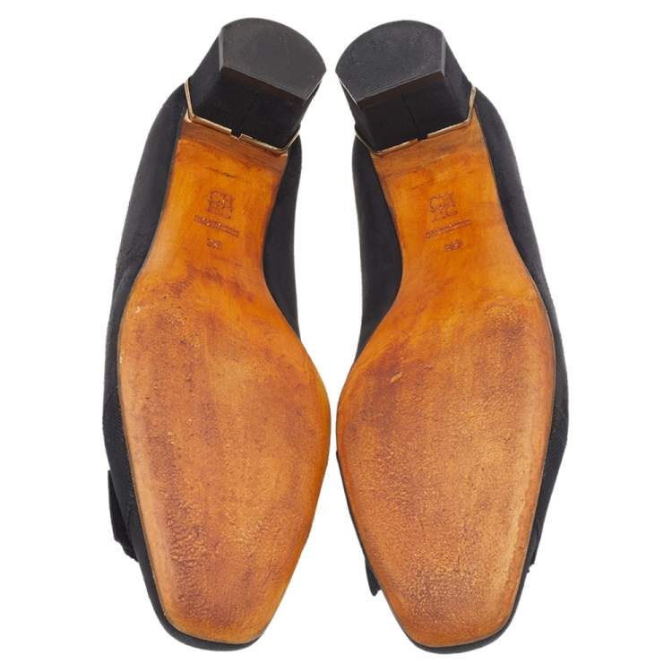 Pre Owned Carolina Herrera Black Nubuck Leather Bow Pumps Size 39