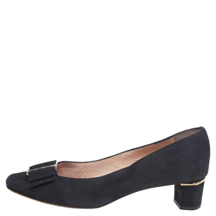 Pre Owned Carolina Herrera Black Nubuck Leather Bow Pumps Size 39