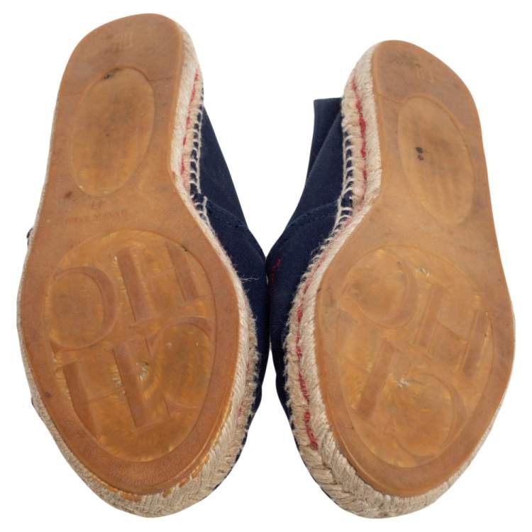 Pre Owned Carolina Herrera Navy Blue Espadrille Slip On Loafers Size 41