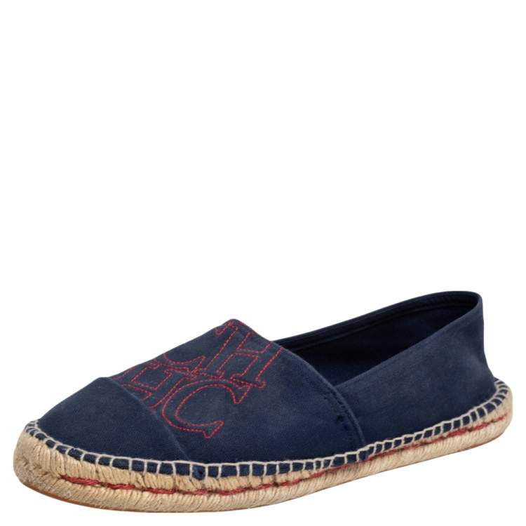 Pre Owned Carolina Herrera Navy Blue Espadrille Slip On Loafers Size 41